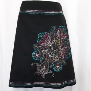 Heart Soul Black A-Line Skirt with Floral Embroidery